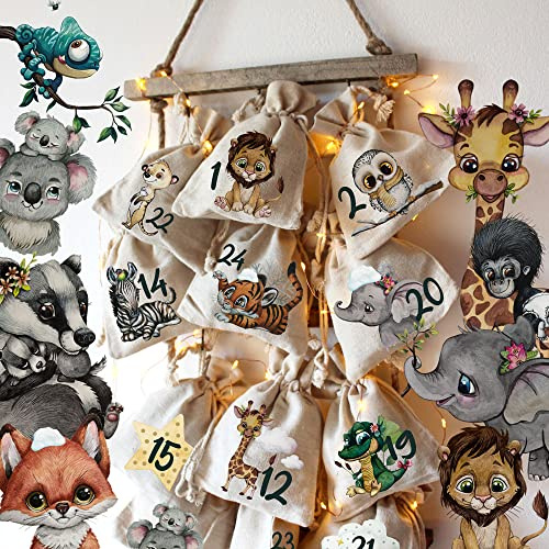Adventskalender A3 und A4 Bügelbilder Bügelpatch Patches Motiv Zootiere Löwe Tiger Elefant Winter Weihnachten Weihnachtsmotive zum Aufbügeln ad04 - ausgewählte Größe: *A3 Einzelmotivgröße ca. 6,7cm*