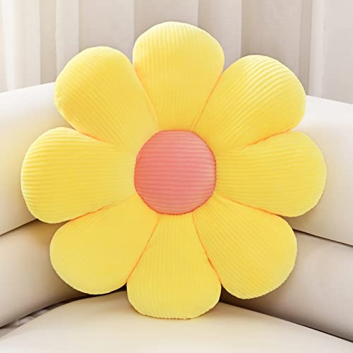 Sioloc ‌Blumenförmiges Kissen, Gänseblümchen-Kissen, Bodenkissen, Sitzkissen, Wohndekoration & Plüsch-Wurfkissen für Bett, Sofa, Sessel (Gelb, 55cm)