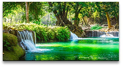 Paul Sinus Leinwandbild 120x60cm Thailand Wasserfall Dschungel Grün Natur Wasser