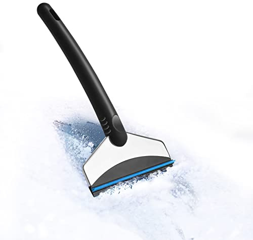 Profiwoab Ice Scraper for Car Windscreen, TPR Wipe Ice Snow Scrapper, Stainless Steel Snow Shovel Car Window De-icer Tool, Ergonomic Handle,Efficiently Remove,Working Width 14 cm,Blue