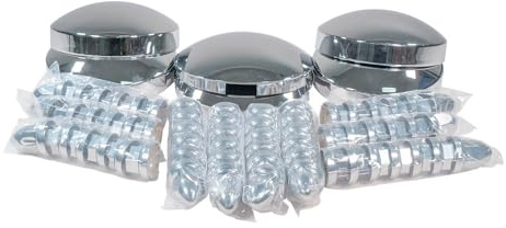 Mytee Products Steel Chrome Axle Wheel Cover Set - Includes (2) Front Hub Caps, (4) Rear Hub Caps, (60) Lug Nut Covers 33mm for Semi Truck | Axle Cover Combo Kit