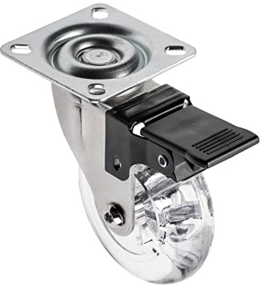 GTV - Rouleau de meubles BRAZYLIA avec blocage - Roulettes pivotantes pour meubles - Acier/PC/PU - Diamètre 75 mm - Roues pivotantes 360 degrés - Charge totale par rouleau 64 kg - transparent