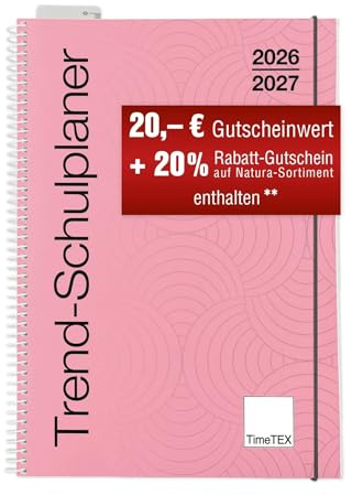 TimeTEX Trend-Schulplaner A5 Flamingo - Ringbuch mit Verschlußgummi - Schuljahr 2026-2027 - Lehrerkalender - Unterrichtsplaner - TimeTEX 10590