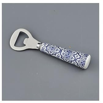 ARTE DEGLI ARGENTI BOMBONIERA NOZZE MATRIMONIO APRIBOTTIGLIE LEVATAPPO con MANICO in CERAMICA con DECORO MAIOLICA Cm.15 LAMA METALLO 1317014