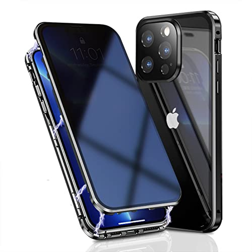 OMGZONE Privacy Case for iPhone 13 Pro Magnetic Cover,Screen Protector built-in Anti-peep Tempered Glass Full Cover with Camera Protector,360 Degree Metal Bumper Case for iPhone 13 Pro,Black