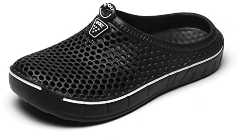 Zoccoli Pantofole Uomo Donna Estate Traspiranti Ciabatte Piatte Spiaggia Sandali Pantofole Outdoor Scarpe da Giardino, Nero , 41 EU