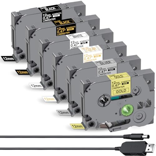 Acmerota TZe-335 Schriftband für Brother PTouch TZe-231 TZe-334 TZe-931 TZe-831 Tze-134, 12 mm x 8 m, Schriftbänder für PTouch H110 H105 PT-D200 D400 D600 PT-H101GB PT-H101C PT-H100R PT-H101LB