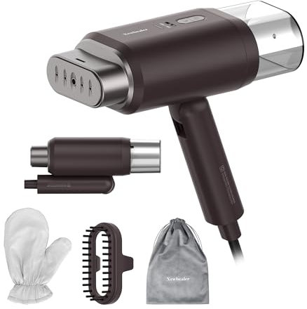 Newbealer Ferro da Stiro Verticale, Stiratrice Verticale da Viaggio Doppia Tensione 100V-240V, Riscaldamento Rapido 20s, Spegnimento Automatico, Serbatoio dell'acqua Rimovibile 180ml，Marrone