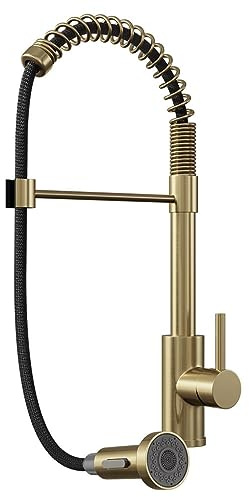 Liquida CT595BR Brushed Brass Spring Kitchen Mixer Tap with Pull Out Spray Head