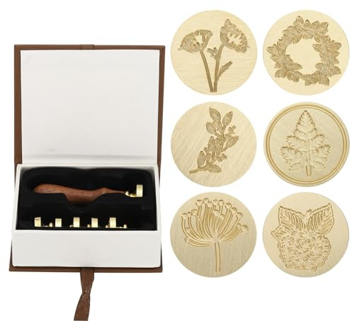 PATIKIL Pflanzenwachs-Siegelstempel-Set, Blumen-Siegelstempel mit Holzgriff, Geschenkbox mit Blättern und Zweigen, Vintage-Dekoration, Stil 2