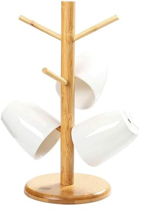 Avilia Tassenhalter für die Küche aus Holz – Baum zur Organisation von Tassen, platzsparend, 16 x 34 cm, natürliches Bambus-Design