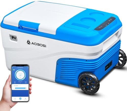 AAOBOSI Kompressor Kühlbox 25L，Auto Kühlbox 20°C bis -20°C, Elektrische Kühlbox mit APP Steuerung, 12/24V DC &100-240V AC Kühlbox für Auto, Camping, Lkw, Boot, Wohnmobil, Reisemobil und Steckdose