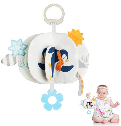 HOTUT Babybuch Baby Stoffbuch, Stoffbücher für babys mit Tier Motiven, Fühlbuch Knisterbuch Black & White, Buch Spielzeug 0 Monate -Fuchs