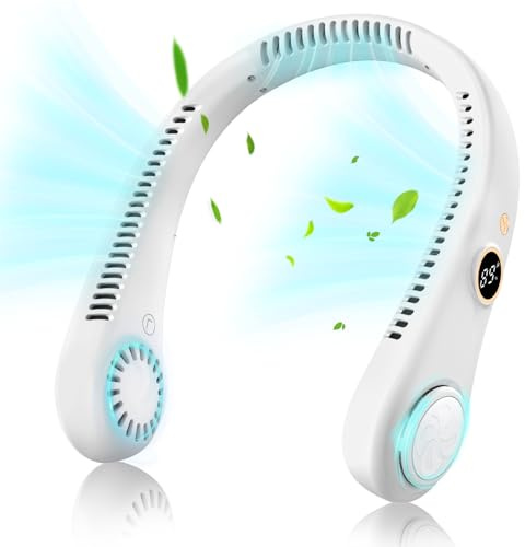 TZPAUG Ventilateur de Cou, Ventilateur de Cou Portable, 5 Vitesses Batterie Rechargeable Ventilateur Usb Pour Bureau Domicile Voyage En Plein Air (Blanc)