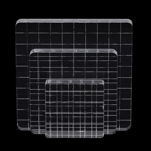 3 blocchi acrilici per timbri in silicone rettangolari, con griglia, trasparenti. Per scrapbooking e artigianato.