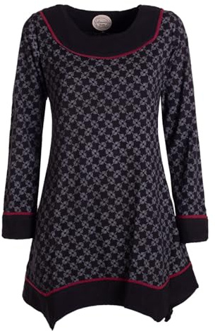 Vishes - Alternative Bekleidung - Langarm Damen Tunika Shirt-Kleid Ethno Zipfel-Bluse Blusenkleid schwarz 44-46