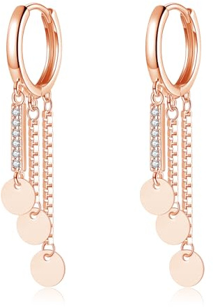 Loutade Ohrringe Hängend Silber Creolen, 925 Sterling Silber Ohrringe Quaste Baumeln, Hypoallergen Ohrringe Hängend Threading Lange Silber Quaste Kette Hängende Creolen Ohrringe für Damen Frauen