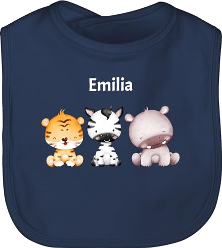 Baby Lätzchen - Tiere - Tiger Zebra Nilpferd Safaritiere mit Name - Unisize - Navy Blau - baby-geschenke personalisierte geschenke personalisierter latz babysachen tier babylätze babygeschenke