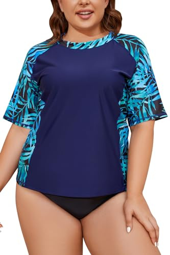SHEKINI Camiseta de Natación con Protección Solar para Mujer Camiseta de Surf de Manga Corta Traje de Baño Superior Talla Grande