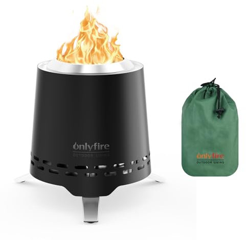 ONLYFIRE OUTDOOR LIVING 2-in-1 rauchfreie Feuerstelle mit Topfhalterung und Tragetasche, 19,8 cm tragbarer Campingkocher, Holzbrenner, Mini-Tischkamin für Terrasse, Hinterhof, Wohnmobil, Heckklappe