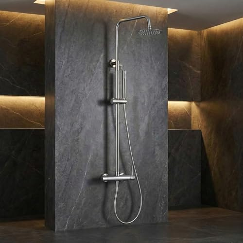 IMEX - Columna Ducha Monomando con Grifo | Conjunto de Ducha con Alcachofa y Rociador Antical | Griferia en Latón y Acero Inox S.304 con Barra Extensible | Serie Monza | Color Cromado