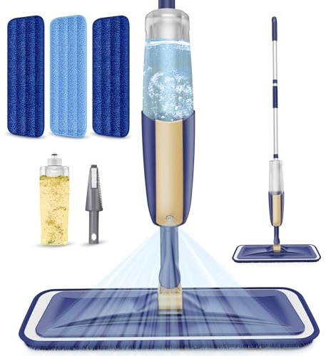 Spray Mops For Cleaning Floors - Microfiber Floor Mop with 3 Washable Pads | 360° Swivel Head, Refillable Bottle, Dust Wet Dry Mop Commercial Mop, for Hardwood Laminate Tile Wood Multi-surfaces Floors