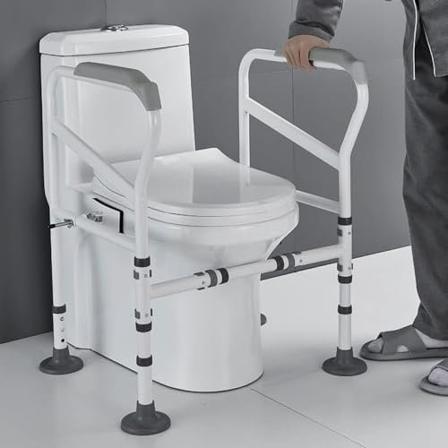 HWGANX Toilettensitzerhöhung Mit Armlehnen, 200kg Höhenverstellbar Aufstehhilfe Toilette Stützgestell Mit Rutschfesten Kohlenstoffstahl Toiletten Stützgestell Toilettensitzerhöhung-White Weiß