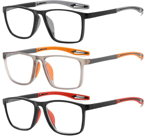 ZXYOO Occhiali da lettura da uomo 3 paia Stile sportivo Comodi e flessibili Lettori di blocco della luce blu per uomo