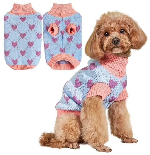 EASTLION Hundepullover für Hunde, Welpen und Katzen, Rollkragenpullover mit Strickmuster, Wärmender Wintermantel, Sweater aus Acrylgarn, M, Blau