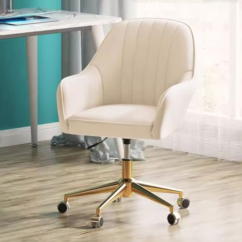 Computerstuhl, Schminkstuhl, 360°-Drehstuhl, moderner Schreibtischstuhl aus Leder fürs Büro, Sessel, höhenverstellbar um 10 cm, Goldener Stahlfuß, Arbeitsstuhl/K-Grau/Größe (Größe Weiß)