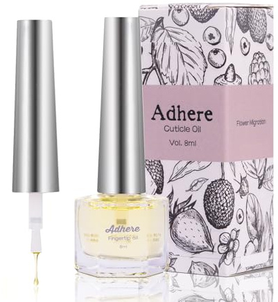 ADHERE Huile à Cuticule pour Ongles Huile Professionnelle pour Ongles 8ML, Huile de Jojoba pour Cuticule Contient des Vitamines avec Pinceau Doux, pour Nourrir, Hydrater
