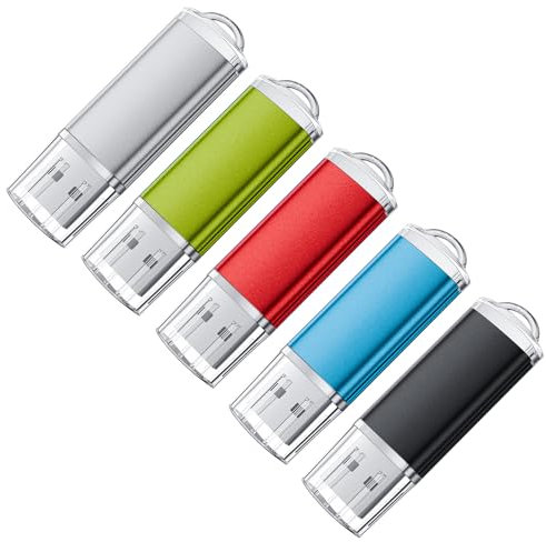 FEBNISCTE Memoria USB de 1 GB, 5 unidades – Metal USB 1 GB Sticks, Multi Memory Sticks, Mini USB Flash Drive con disparador para barra de sonido, proyector, TV, coche, PC, radio