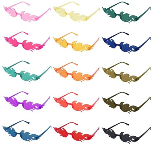 Minnhua 15PCS Occhiali da Sole Fiamma Occhiali da Festa Occhiali Divertenti Trasparenti Colorati Occhiali da Hippy a Fiamma Plastica Occhiali per Feste Compleanno Cosplay Carnevale bambini e adulti