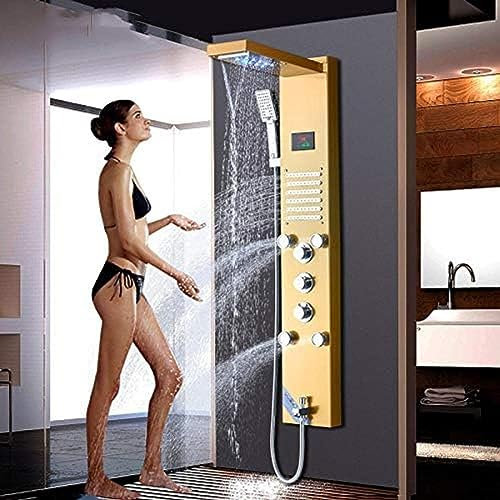 Duschpaneel Aus Goldenem Messing, Wandmontage,Dusche, Warm- Und Kaltwasser-Mischbatterie, Dreifachgriffe, Para-Badezimmer-Duschset