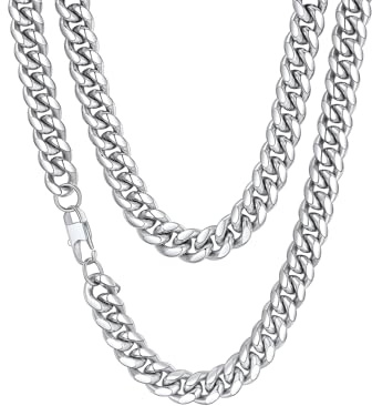 FaithHeart Halsband för män, pansarkedja i rostfritt stål 36–75 cm, punk massiv Miami-kedja, 14 mm bred kedja för födelsedag fars dag