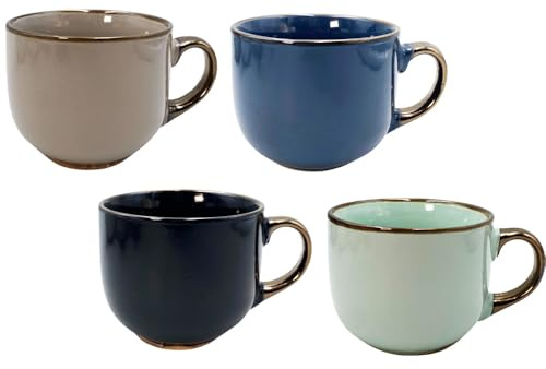 PALUPLUS Set 4 Tazze da Colazione in Porcellana Multicolor con Dettagli color Oro, Capacità 500 ml, Tazze Mug con manico, Lavabili in Lavastoviglie, adatte per Microonde, Thè, Tisane, Latte -631F3,5