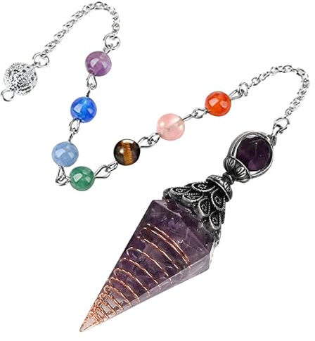 Pendule Divinatoire de Radiesthésie en Améthyst,7 Chakra Pendule Sephoroton en Pierre D’Améthyste Naturelle,Pendule en Pierre de Guérison,Pendule Chakra Divinatoire pour Reiki Guérison Méditation