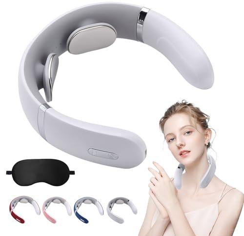 Pulsex Neck Massager, Portable Neck Massager Heat, Neck Massager for Pain Relief Deep Tissue with 10 Modes, Voice Control, 16 Forces Portable Neck Massager for Men Women (White)