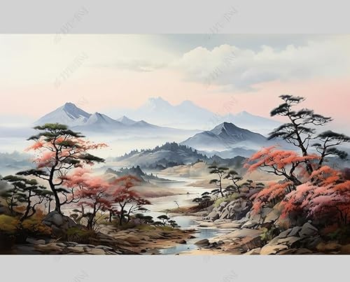 MZOwallpaper Papier Peint Intissé Encrer Des Paysages Naturels Poster Tableaux Muraux Tapisserie Photo Trompe L'Oeil Salon Chambre Art Mural 400Cm(L) X280Cm(H)