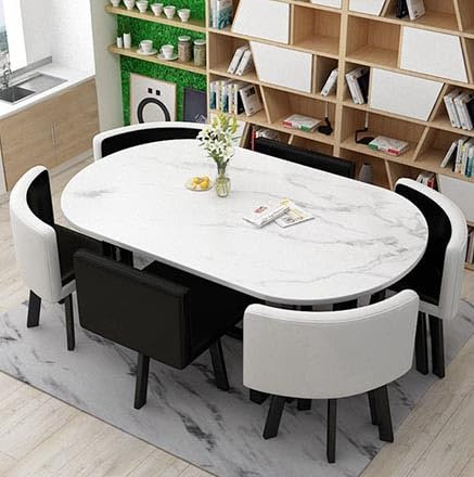 Modernes ovales Esstisch-Set für 6 Personen mit Couchtisch, 7-teiliges Stuhl-Set für Küche, Lounge und Wohnzimmer