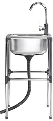Lavello da esterno autoportante Lavello da cucina in acciaio inossidabile per ristoranti, lavello di servizio in acciaio inossidabile, lavello da cucina con scolapiatti e rubinetto, con ripi
