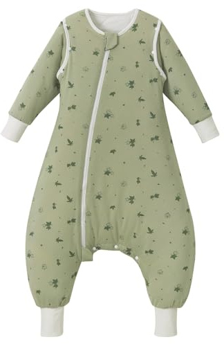 Nivolltha Schlafsack mit Füßen 2.5 TOG Baumwolle Ahorne L | 100% Baumwolle Winterschlafsack mit Füßen, abnehmbare Ärmel, Seitenreißverschluss & Schrittknöpfe, 110-120 cm, 5-7 Jahre