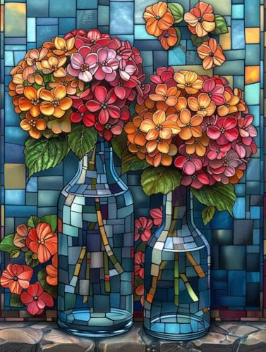 Diamond Painting Fiori Diamond Painting Adulti, Pittura Diamante Ortensia Diamantini Crystal Art 5D DIY Strass Ricamo a Punto Croce Artigianale Kit per Decorazioni Casa Parete 90X120Cm -wyl25067I