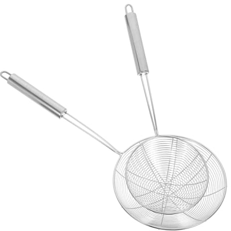 ULTECHNOVO 2 pezzi Schiumarola in Acciaio con Rete Fine Antiscottatura Manico Ergonomico per Frittura Bollitura e Scolatura Pasta e Fritti