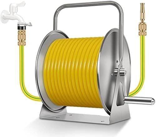 Carrello portagomma retrattile Tubi da giardino con avvolgitubo for montaggio a parete/pavimento, portagomma in acciaio inossidabile(30m Water Pipe)