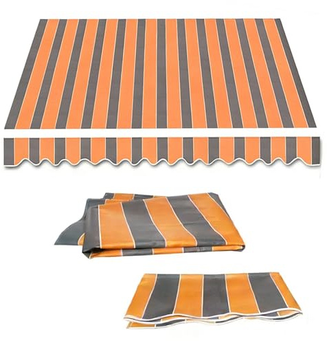 Tessuto di Ricambio per Tenda da Sole Retrattile 4 x 2.5m/ 3 x 2.5m/2.5m x 2m Telo Parasole per Patio Esterno Poliestere 300g/m² Telo Parasole con Mantovane(Size:2x1.5m,Color:Righe grigie arancioni)