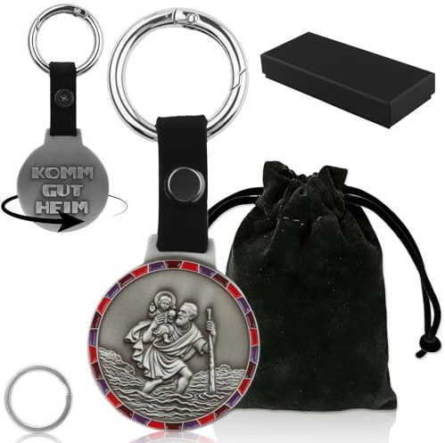 Christophorus Auto Schlüsselanhänger Ø3,8 cm Medaille mit Rand Heiliger | Christophorus Anhänger Schutzpatron Autofahrer Plakette Glücksbringer für Reisende Geschenk zur Führerscheinprüfung