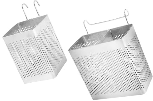 BATHVEVE Porta Palillos 2, Organizador Colgante de Acero Inoxidable | Acabado Plata, Diseño Doble Rejilla, para Cubiertos y Cucharas en Mesa