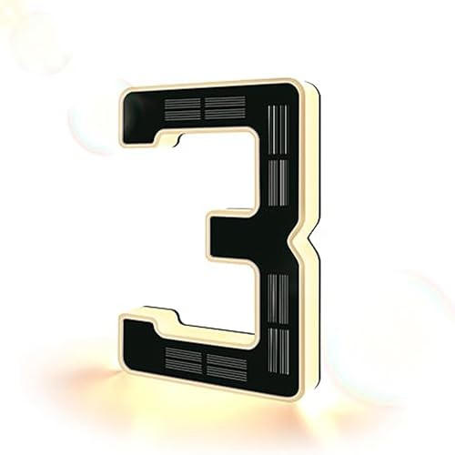 Solar House Number Sign 6.7 Inch, LED Illuminated House Numbers Plaques, Waterproof Door Numbers for Outside, Personalized Modern Door Number with Easy Installation (3-black)