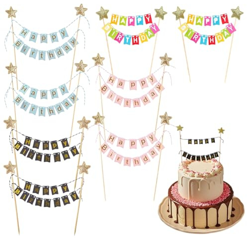 8 Stück Wimpelketten Happy Birthday Tortenstecker Set, Cake Topper, Happy Birthday Tortendeko Geburtstag